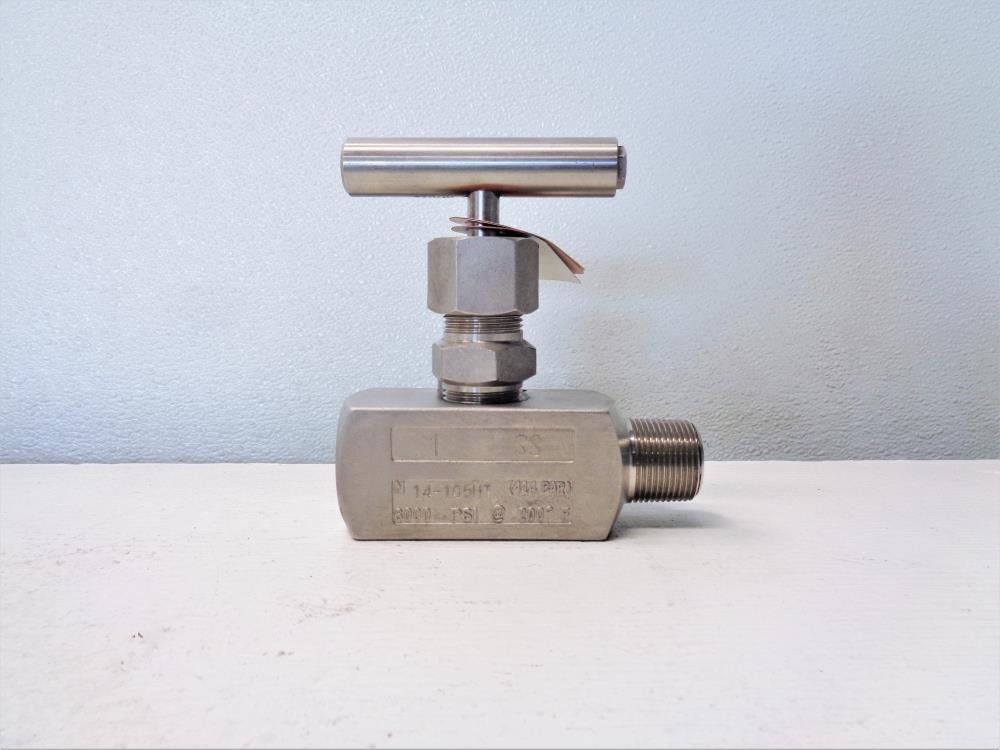 Lot of (2) KF Industries 1" NPT Needle Valve, Stainless, 6000 PSI, N14-105HT